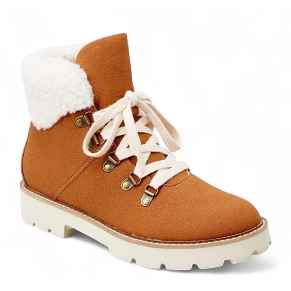 Faux Suede/Faux‎ Fur Lace Up Boots, Women's Size 7.5
